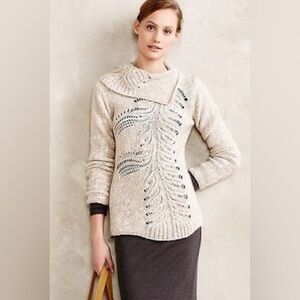 Anthropologie MOTH Knit Sweater with Leaf Design Made in Italy